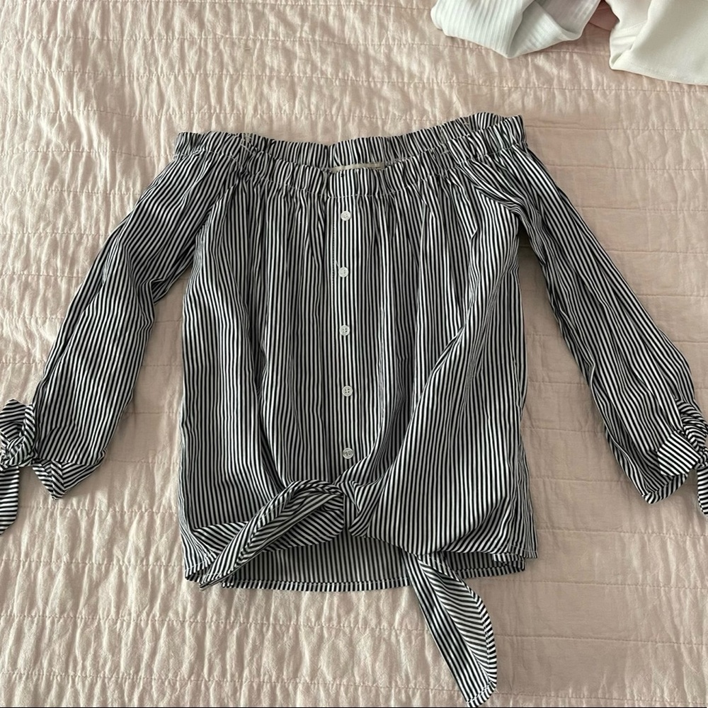Off The Shoulder Stripe Button Down Top Size XS